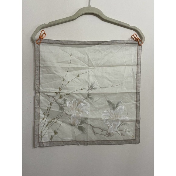 Vintage Mid Century Scarf Handkerchief Hanky Cream Tan Flower - Picture 3 of 10